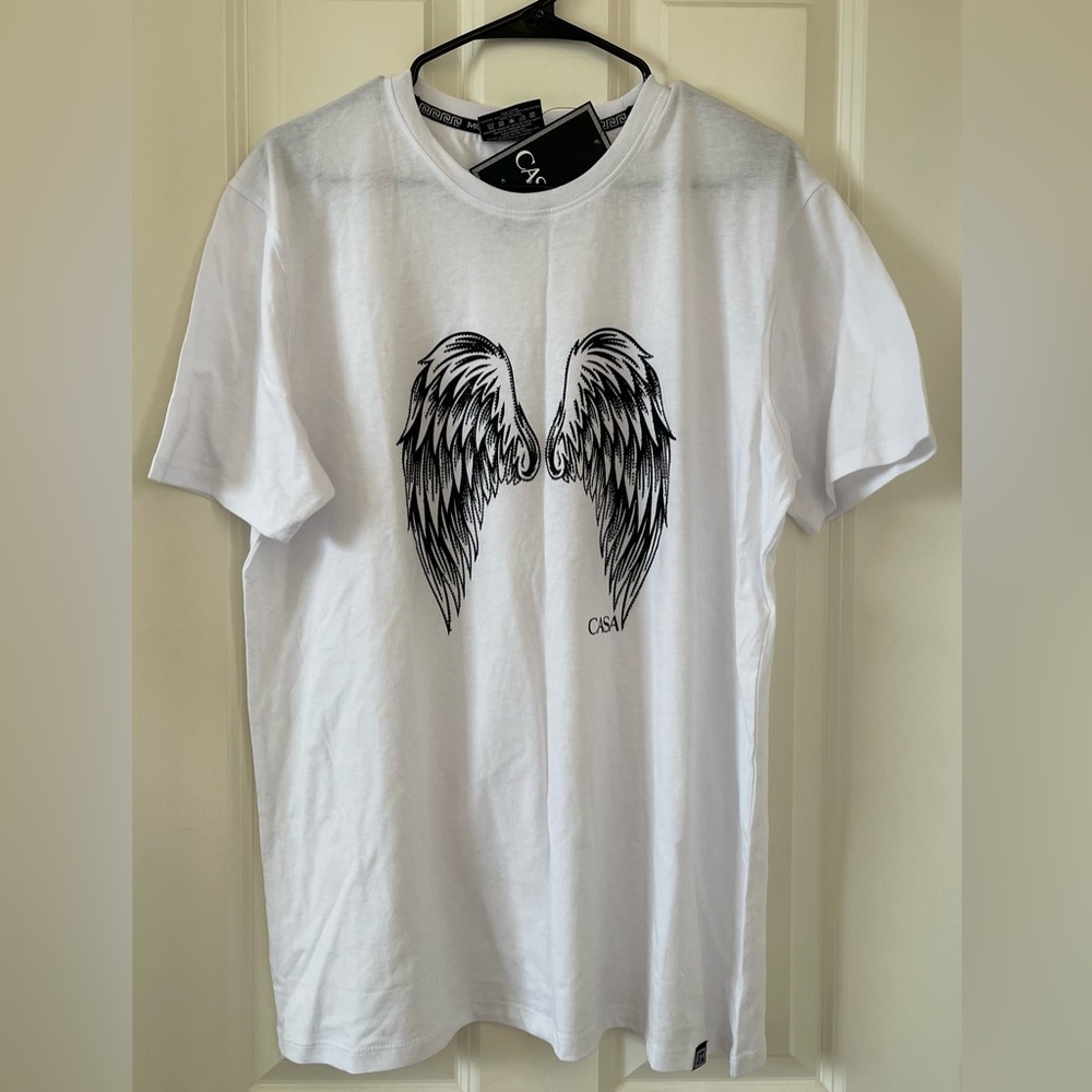 Casa Moda - White Angel Wings Men's T-Shirt Large - NWT!